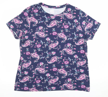 Lands' End Womens Blue Paisley Cotton Short Sleeve T-Shirt Size L
