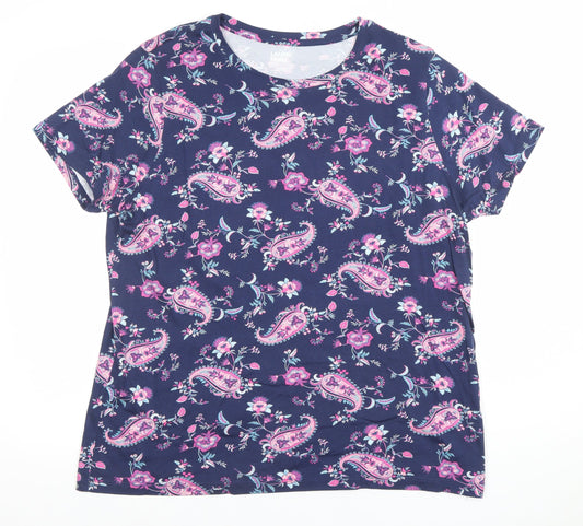Lands' End Womens Blue Paisley Cotton Short Sleeve T-Shirt Size L