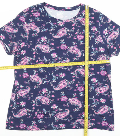 Lands' End Womens Blue Paisley Cotton Short Sleeve T-Shirt Size L