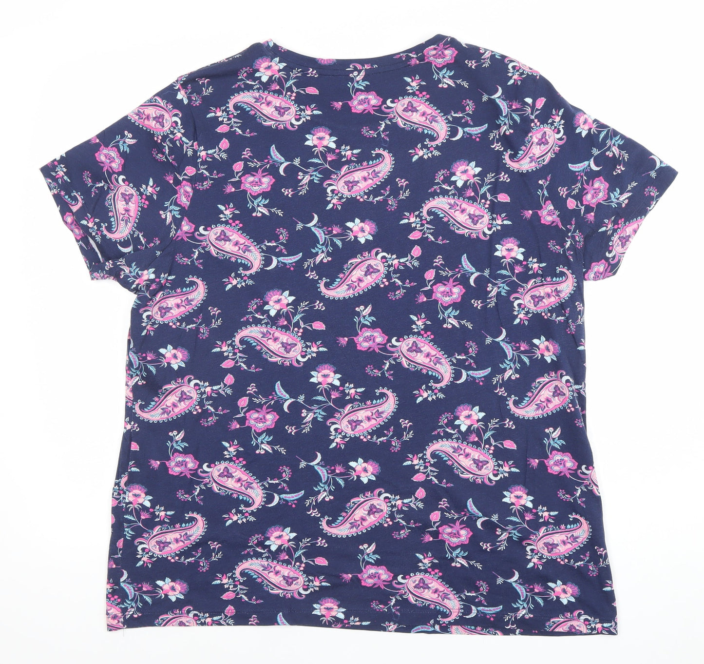 Lands' End Womens Blue Paisley Cotton Short Sleeve T-Shirt Size L