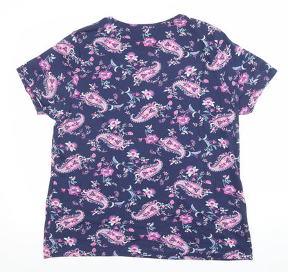 Lands' End Womens Blue Paisley Cotton Short Sleeve T-Shirt Size L
