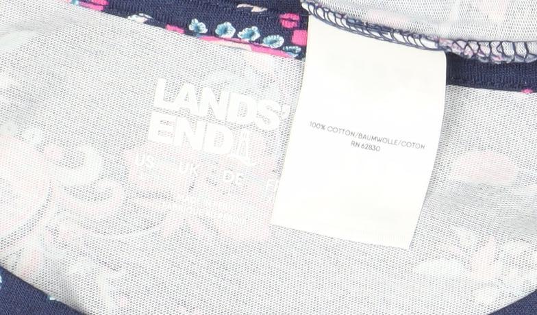 Lands' End Womens Blue Paisley Cotton Short Sleeve T-Shirt Size L