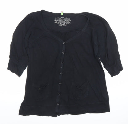 Denim Co Women’s Black 3/4 Sleeve Cotton Button-Up Top Size 14