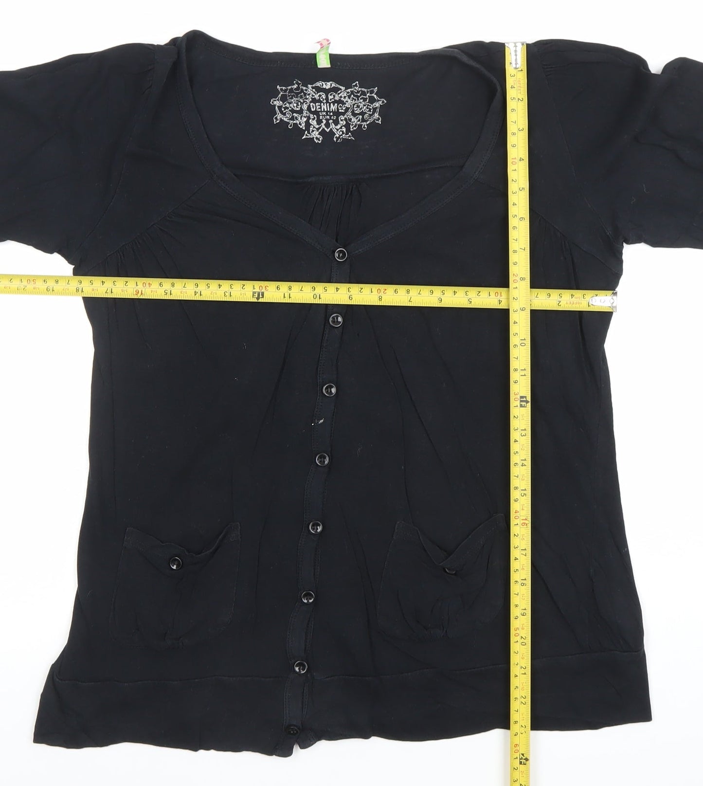 Denim Co Women’s Black 3/4 Sleeve Cotton Button-Up Top Size 14