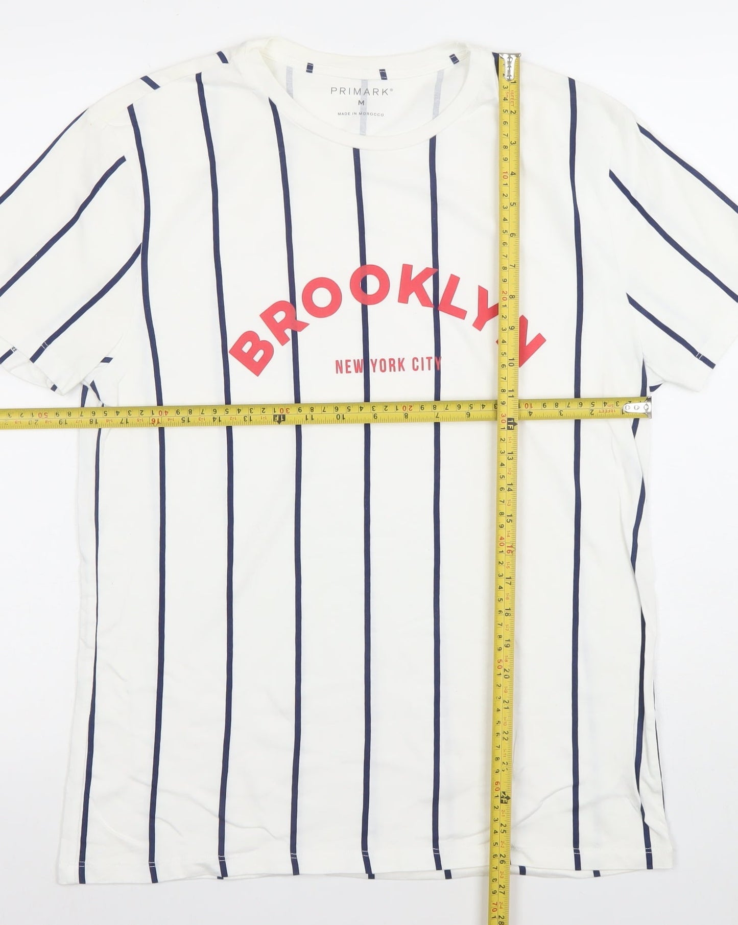 Primark Men's White Striped Brooklyn Graphic T-Shirt M