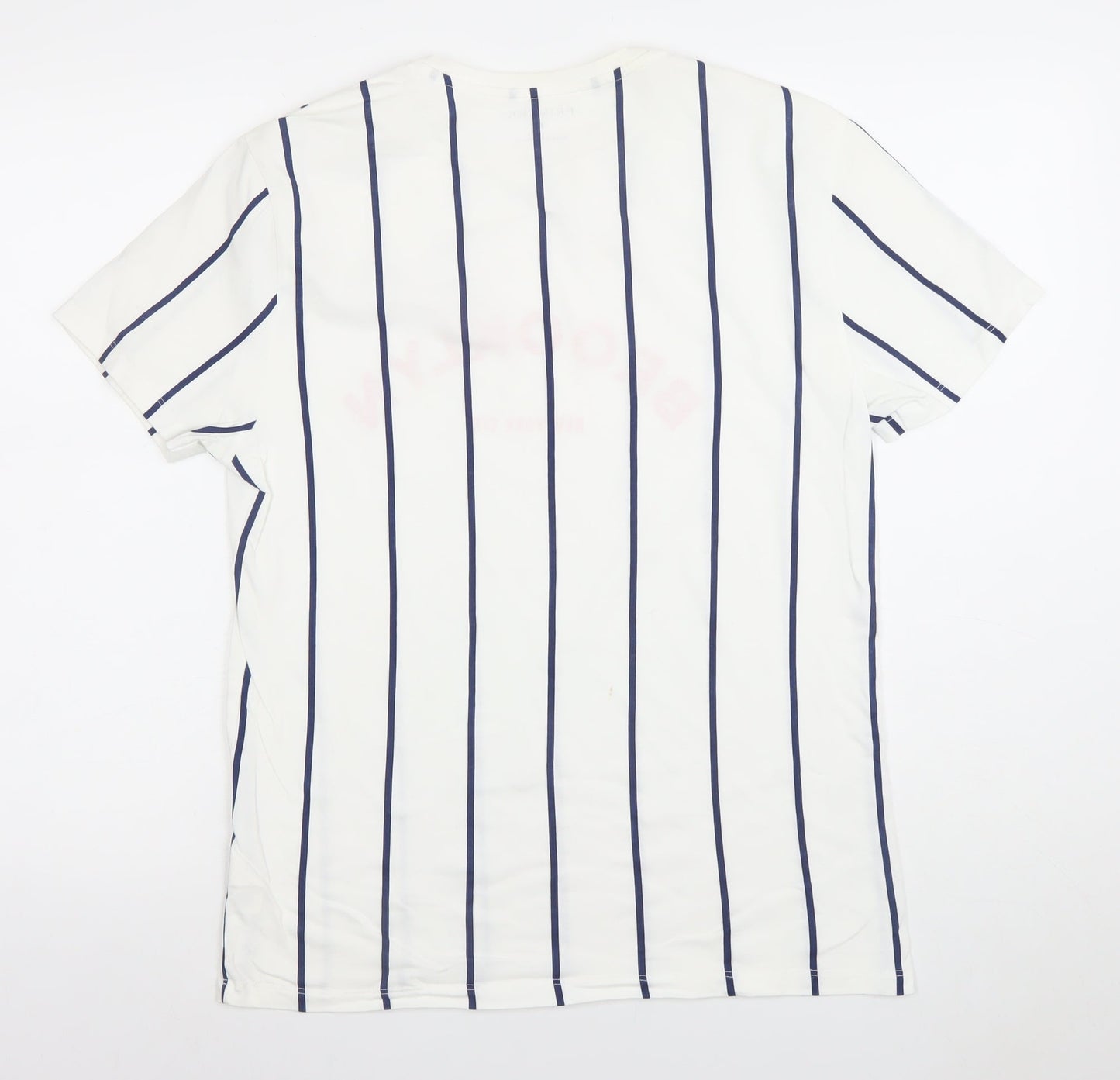 Primark Men's White Striped Brooklyn Graphic T-Shirt M