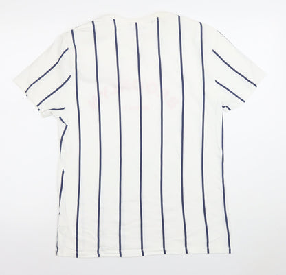 Primark Men's White Striped Brooklyn Graphic T-Shirt M