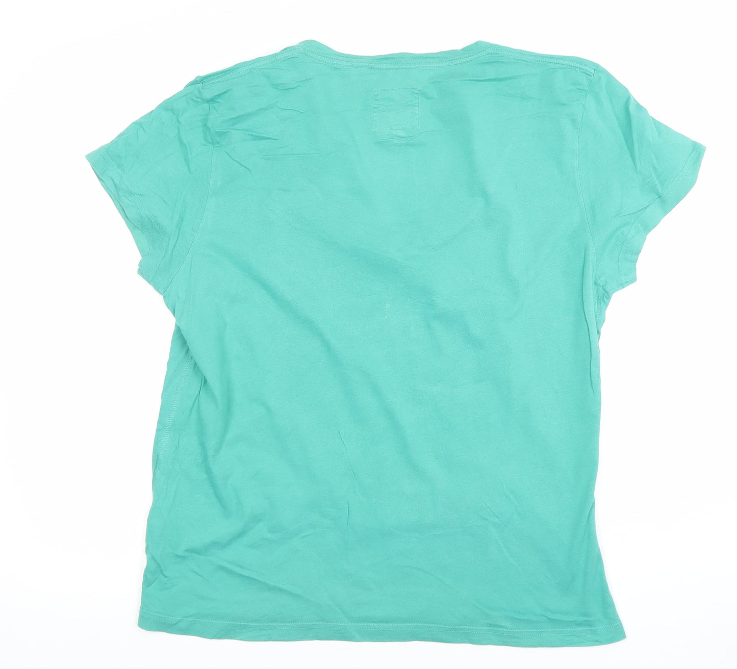 Jack Wills Womens Green V-Neck Cotton T-Shirt UK 12