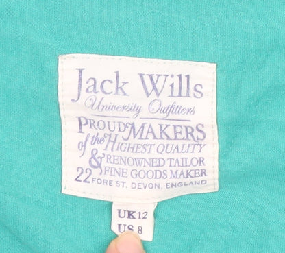 Jack Wills Womens Green V-Neck Cotton T-Shirt UK 12