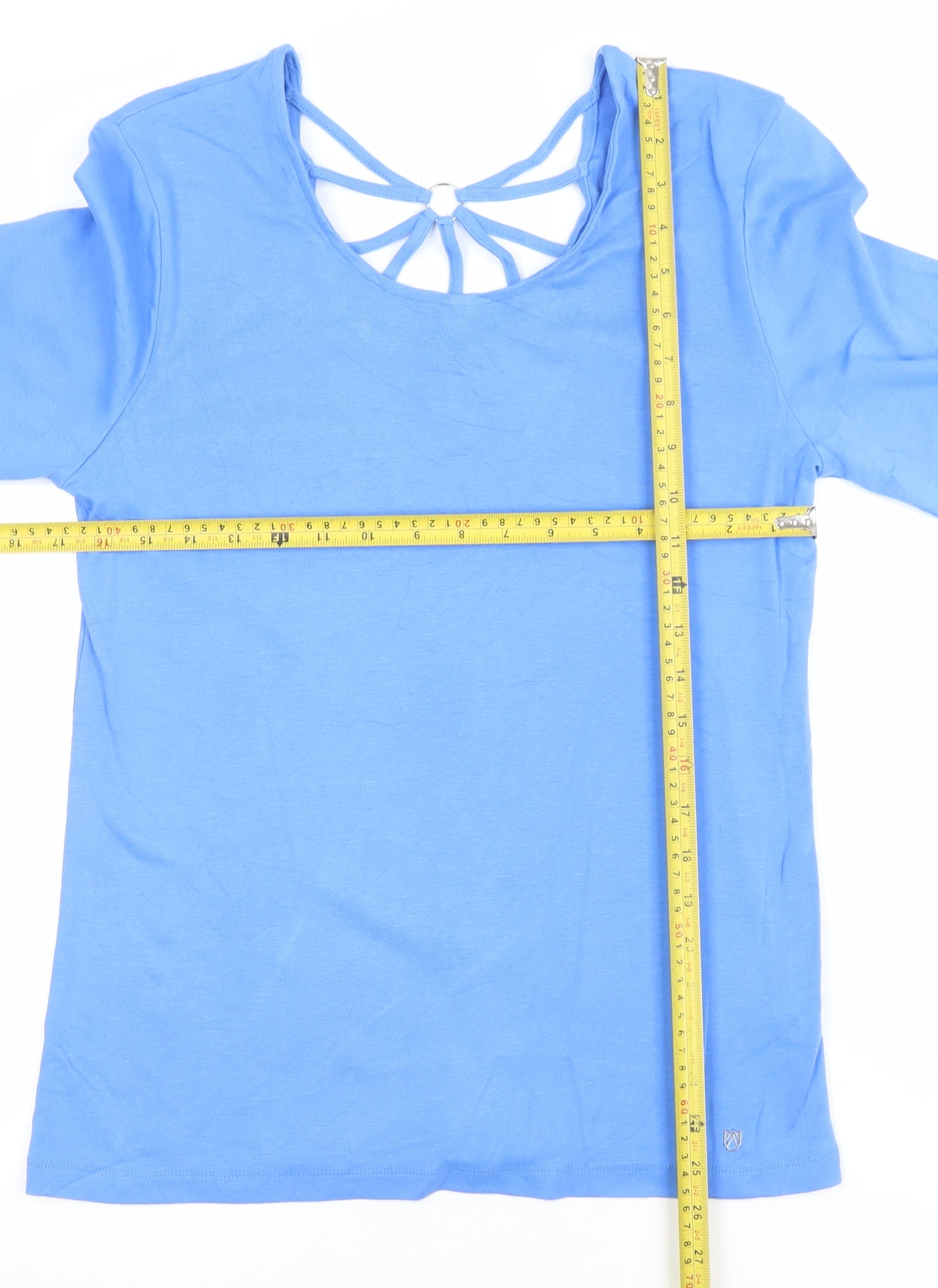 Womens UK Size 12 Marble Blue Basic T-Shirt