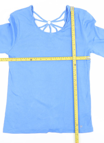 Womens UK Size 12 Marble Blue Basic T-Shirt