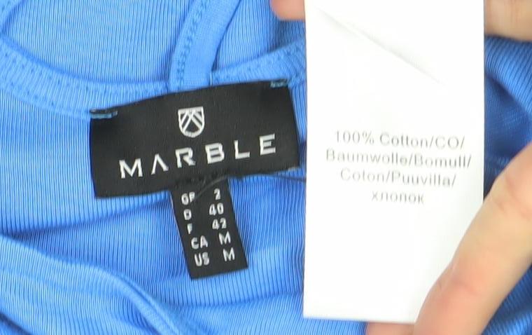 Womens UK Size 12 Marble Blue Basic T-Shirt