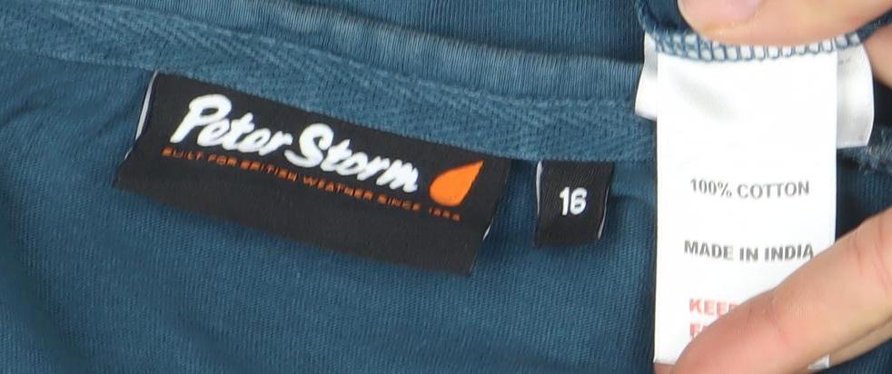 Peter Storm Women Blue Cotton Graphic T-Shirt Size 16