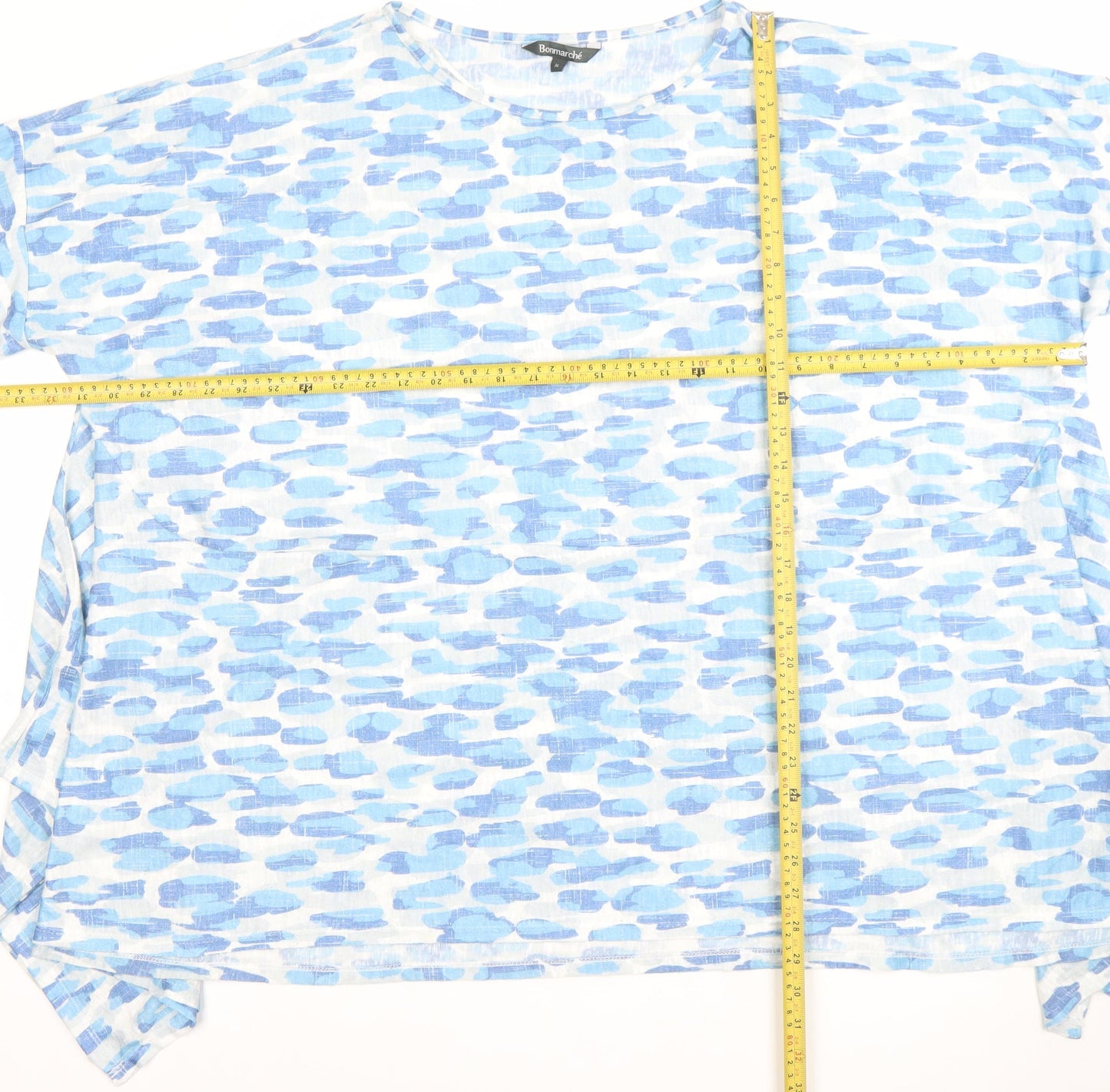 Bonmarché Women’s Blue Linen Short Sleeve Relaxed Fit T-Shirt XL