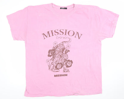 Nasty Gal Womens Pink Graphic Tiger Mission T-Shirt Size M