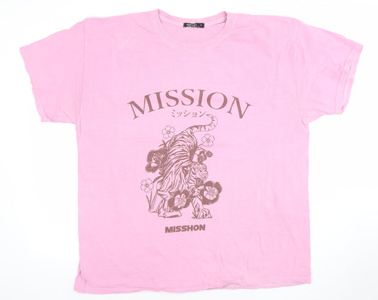 Nasty Gal Womens Pink Graphic Tiger Mission T-Shirt Size M