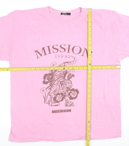 Nasty Gal Womens Pink Graphic Tiger Mission T-Shirt Size M
