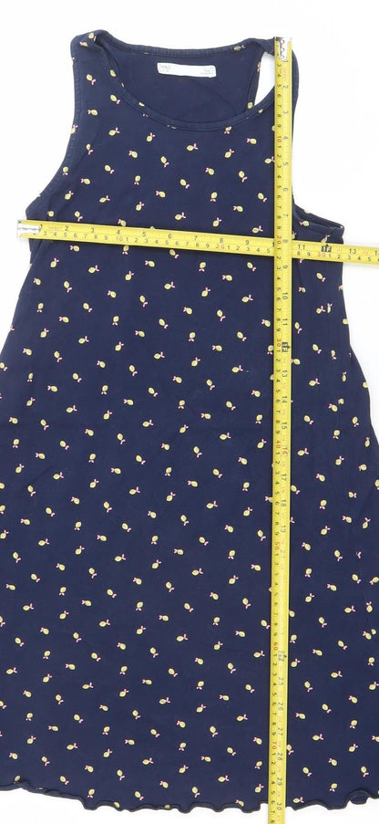Marks and Spencer Girls Blue Floral Tank Dress 10-11 Years Cotton Stretch