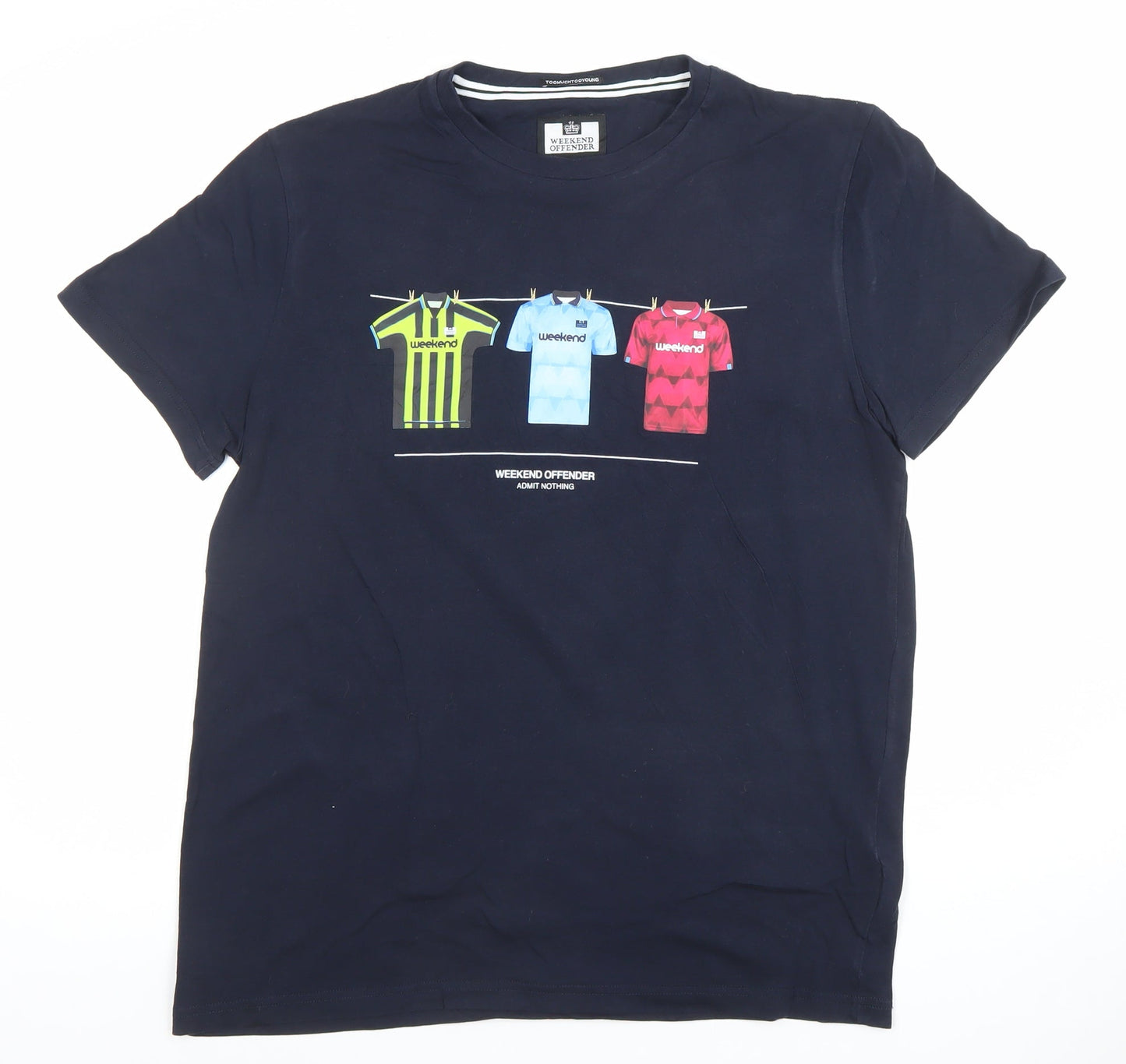 Weekend Offender Mens Blue Graphic Print Cotton T-Shirt M