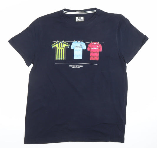 Weekend Offender Mens Blue Graphic Print Cotton T-Shirt M