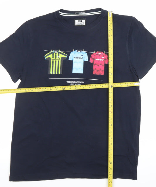 Weekend Offender Mens Blue Graphic Print Cotton T-Shirt M