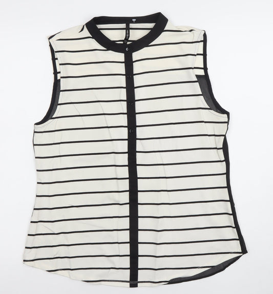 Karen Millen Women's Black White Striped Sleeveless Blouse Size 14