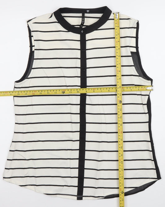 Karen Millen Women's Black White Striped Sleeveless Blouse Size 14