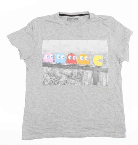 George Men's Grey Medium Pac-Man Graphic T-Shirt Cotton Blend