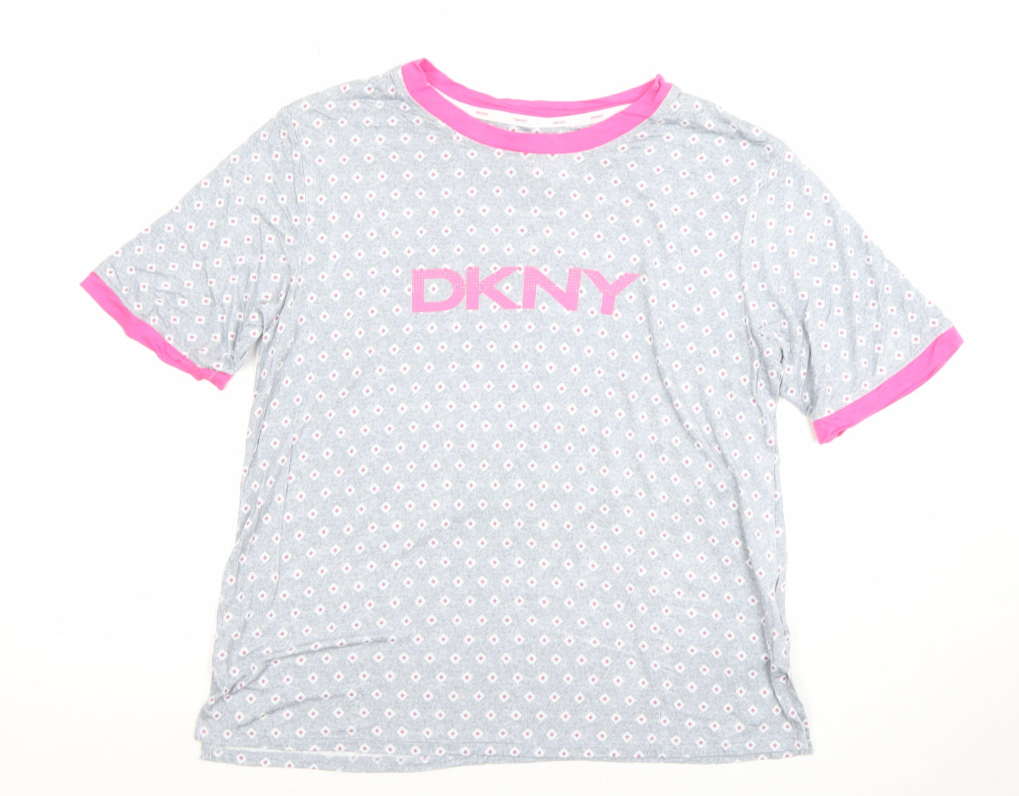 DKNY Women’s Grey Pink Logo Short Sleeve Jersey T-Shirt M
