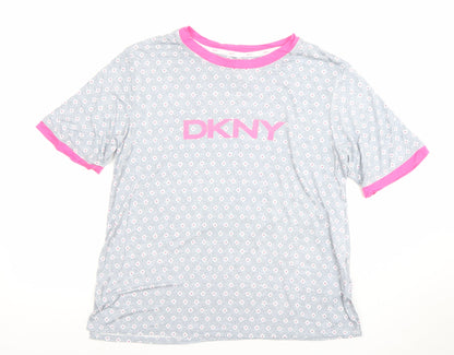 DKNY Women’s Grey Pink Logo Short Sleeve Jersey T-Shirt M