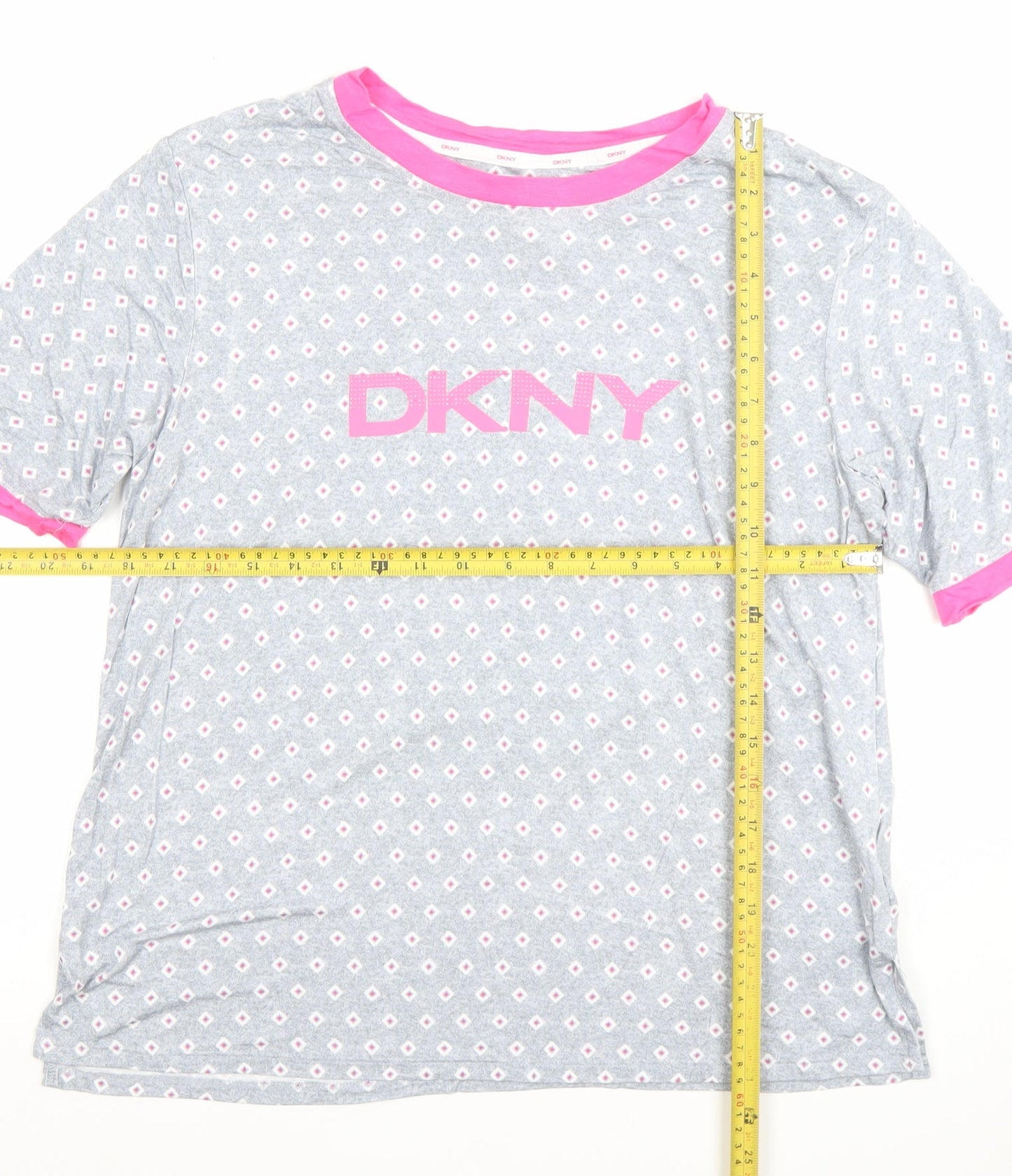 DKNY Women’s Grey Pink Logo Short Sleeve Jersey T-Shirt M