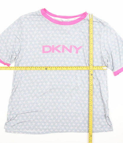 DKNY Women’s Grey Pink Logo Short Sleeve Jersey T-Shirt M