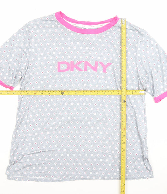 DKNY Women’s Grey Pink Logo Short Sleeve Jersey T-Shirt M