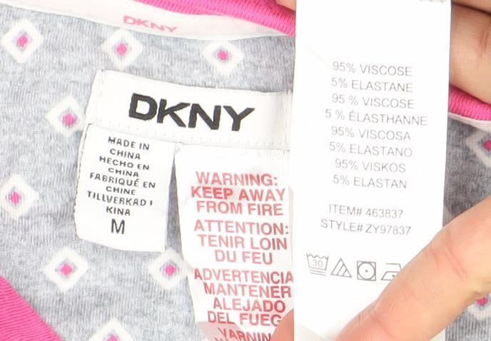 DKNY Women’s Grey Pink Logo Short Sleeve Jersey T-Shirt M