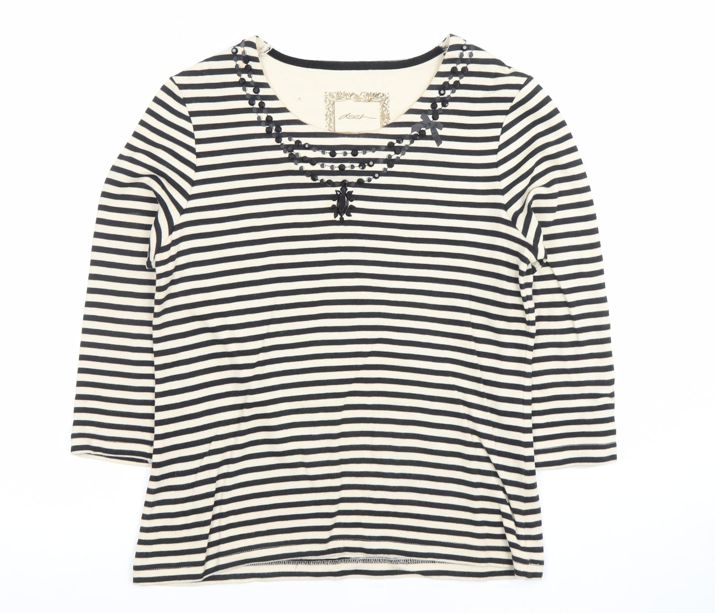 Dash Women’s Black Stripe 3/4 Sleeve Cotton T-Shirt Size 10