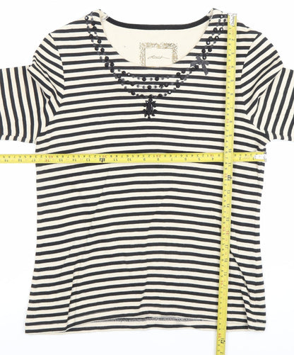 Dash Women’s Black Stripe 3/4 Sleeve Cotton T-Shirt Size 10