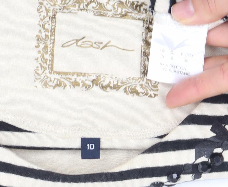 Dash Women’s Black Stripe 3/4 Sleeve Cotton T-Shirt Size 10