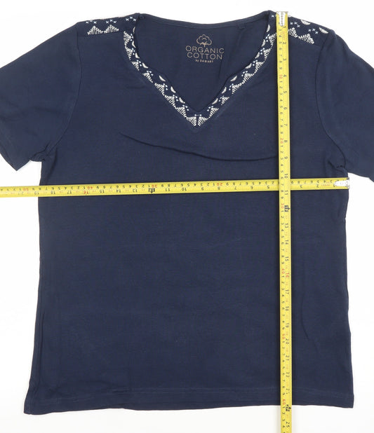 Damart Women's Navy V-Neck Short Sleeve Organic Cotton T-Shirt UK 14/16