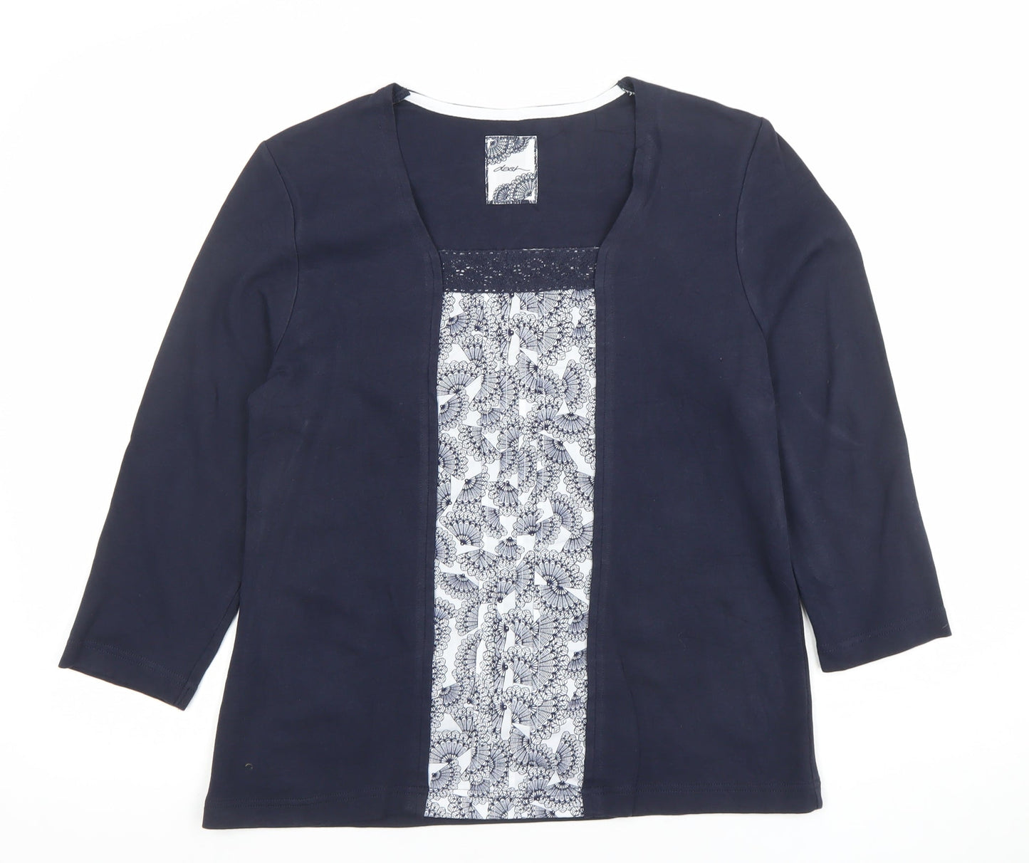 Dash Womens Blue Floral Panel 3/4 Sleeve Tunic Blouse Size 14