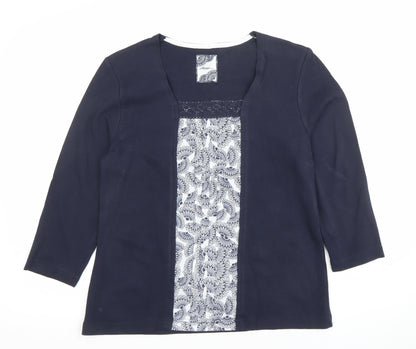 Dash Womens Blue Floral Panel 3/4 Sleeve Tunic Blouse Size 14