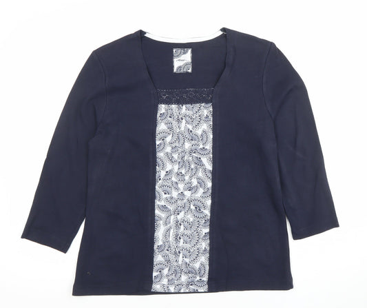 Dash Womens Blue Floral Panel 3/4 Sleeve Tunic Blouse Size 14