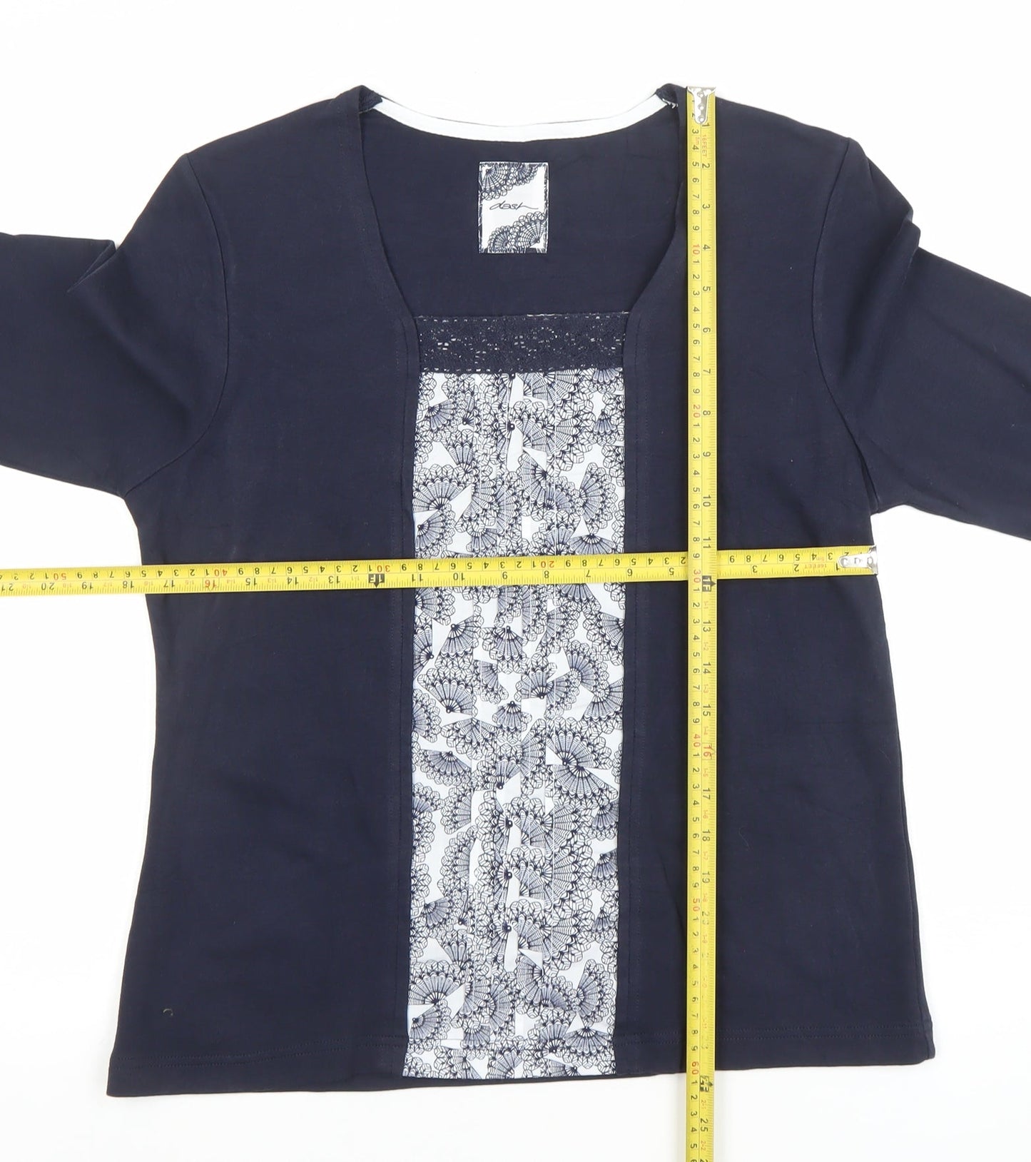 Dash Womens Blue Floral Panel 3/4 Sleeve Tunic Blouse Size 14