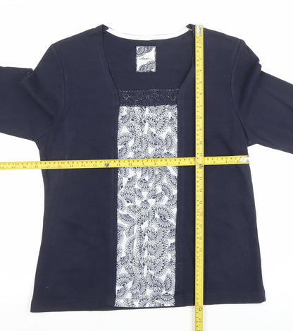 Dash Womens Blue Floral Panel 3/4 Sleeve Tunic Blouse Size 14