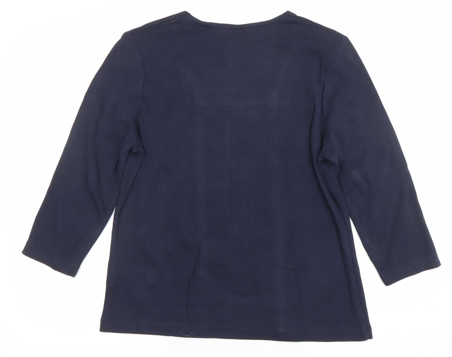 Dash Womens Blue Floral Panel 3/4 Sleeve Tunic Blouse Size 14