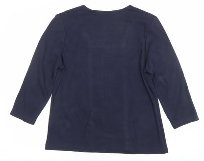 Dash Womens Blue Floral Panel 3/4 Sleeve Tunic Blouse Size 14