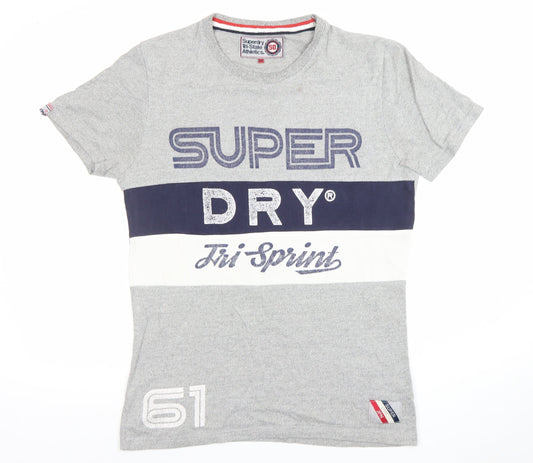 Superdry Men's Grey Colourblock Sports T-Shirt Size M