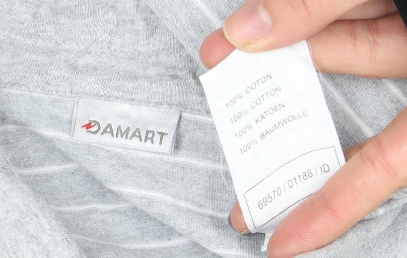 Damart Women's Grey Floral Striped Long Sleeve Cotton Polo Shirt M