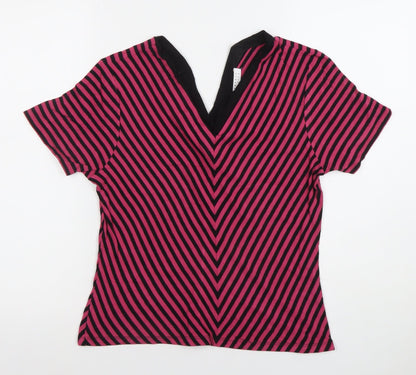 Precis Petite Women's Pink Black Striped V-Neck Jersey Top Size M