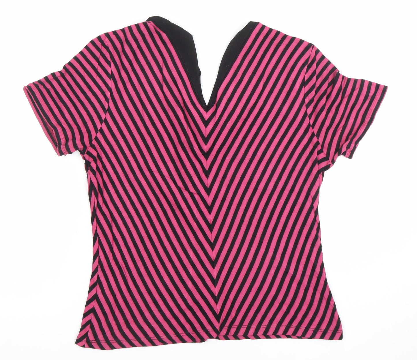 Precis Petite Women's Pink Black Striped V-Neck Jersey Top Size M