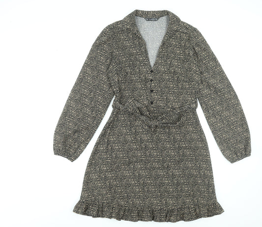 Dunnes Stores Women’s Black Geometric Short Shirt Dress Size 10